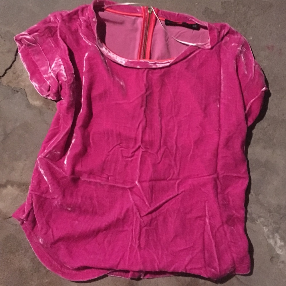 Velvet bright pink short sleeve beauty